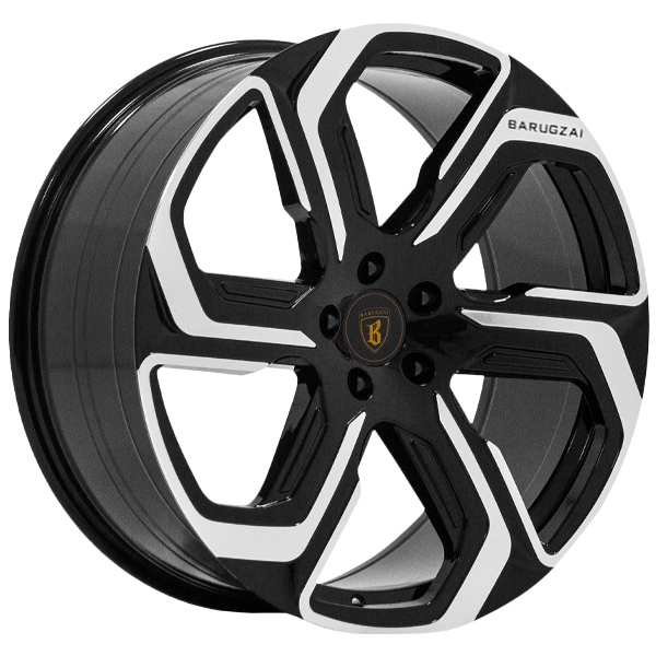 Angle shot of Barugzai Sabre 22” alloy wheel in Gloss Black Polished