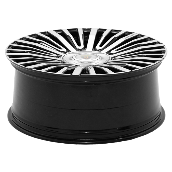 Barrel Top Angle shot of Barugzai Casanova 22/23” alloy wheel in Gloss Black Polished