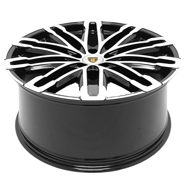 Barrel Top Angle shot of Barugzai Dawn 22” alloy wheel in Gloss Black
