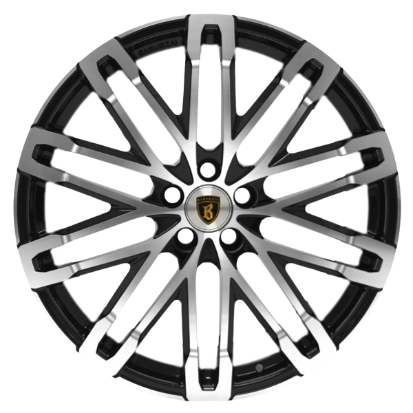 Face shot of Barugzai Dawn 22” alloy wheel in Gloss Black Polished Face.