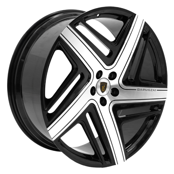 Angle shot of Barugzai Eleven alloy wheel in Gloss Black Polished