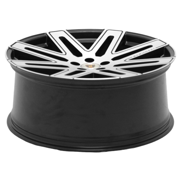 Barrel Top Angle shot of Barugzai EXEL 24” alloy wheel in Gloss Black Polished