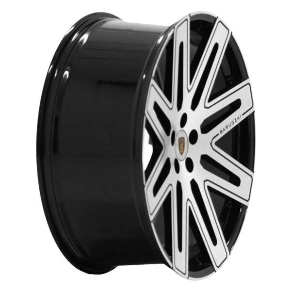 Concave shot of Barugzai EXEL 24” alloy wheel in Gloss Black Polished