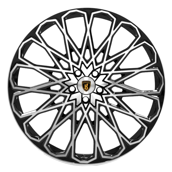 Face shot of Barugzai Majestic 24” alloy wheel in Gloss Black Polished Face.