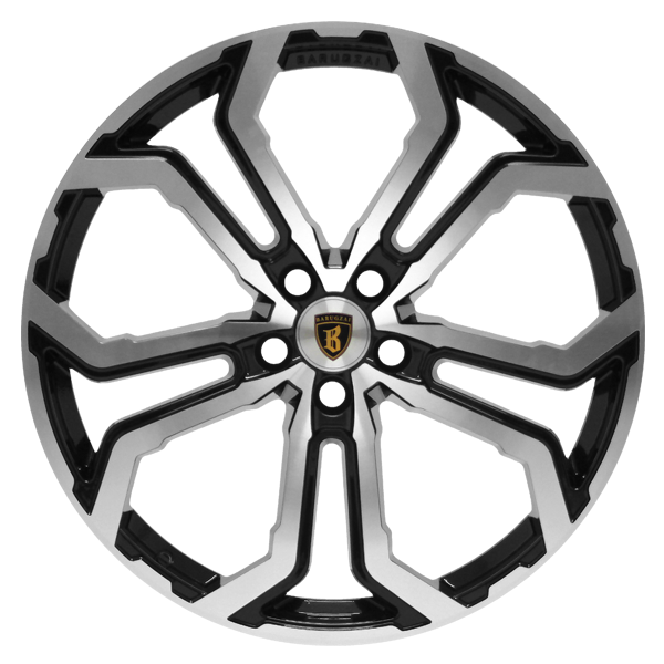 Face shot of Barugzai Opium 22” alloy wheel in Gloss Black Polished Face.