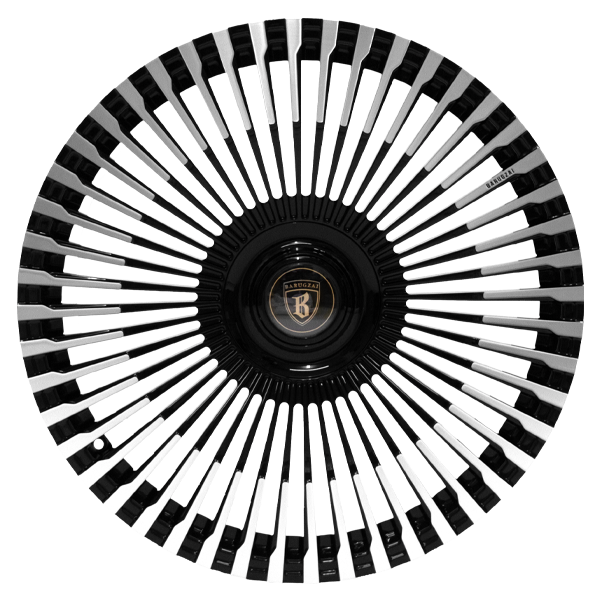 Face shot of Barugzai Vortex Forged 24” alloy wheel in Gloss Black Polished Face.